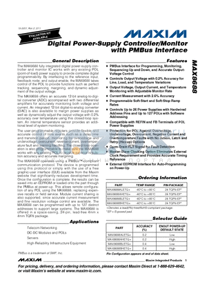 MAX8688AHETG datasheet - Digital Power-Supply Controller/Monitor with PMBus Interface