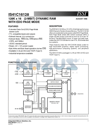 IS41C16128-35T datasheet - 128K x 16 (2-MBIT) DYNAMIC RAM WITH EDO PAGE MODE