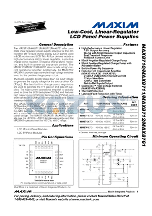MAX8710ETG+ datasheet - Low-Cost, Linear-Regulator LCD Panel Power Supplies