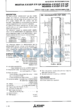 M50954 datasheet - SINGLE-CHIP 8-BIT CMOS MICROCOMPUTER