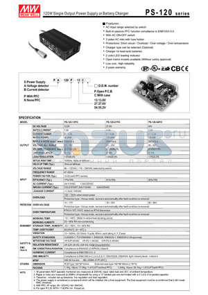 PA-120N-54C datasheet - 120W Single Output Power Supply or Battery Charger