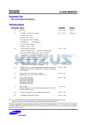 K9F6408U0C-F datasheet - 8M x 8 Bit Bit NAND Flash Memory