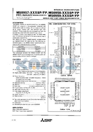 M50957 datasheet - SINGLE CHIP 8 BIT CMOS MICROCOMPUTER