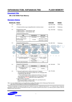 K9F6408U0A-TIB0 datasheet - 8M x 8 Bit NAND Flash Memory