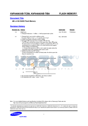 K9F6408U0B datasheet - 8M x 8 Bit NAND Flash Memory