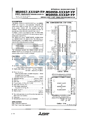 M50957-XXXSP datasheet - SINGLE CHIP 8 BIT CMOS MICROCOMPUTER