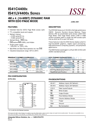 IS41C44002-50J datasheet - 4M x 4 (16-MBIT) DYNAMIC RAM WITH EDO PAGE MODE