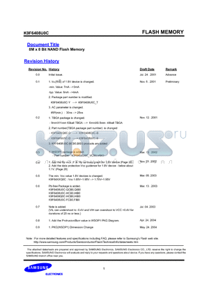 K9F6408U0C-H datasheet - 8M x 8 Bit NAND Flash Memory