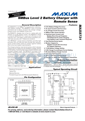 MAX8731ETI+ datasheet - SMBus Level 2 Battery Charger with Remote Sense