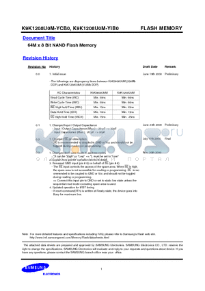 K9K1208U0M-YIB0 datasheet - 64M x 8 Bit NAND Flash Memory