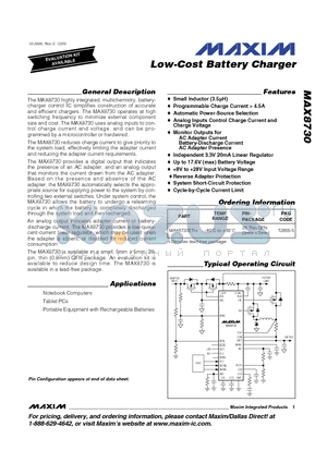 MAX8730ETI+ datasheet - Low-Cost Battery Charger