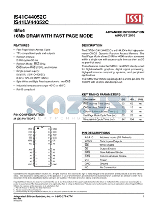 IS41C44052C datasheet - 16Mb DRAM WITH FAST PAGE MODE