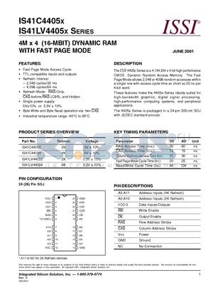 IS41C44052 datasheet - 4M x 4 (16-MBIT) DYNAMIC RAM WITH FAST PAGE MODE