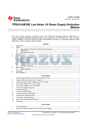 PWR103 datasheet - TPS54120EVM, Low Noise 1A Power Supply Evaluation Module