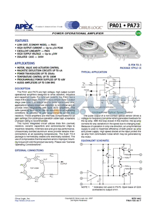 PA01 datasheet - POWER OPERATIONAL AMPLIFIER