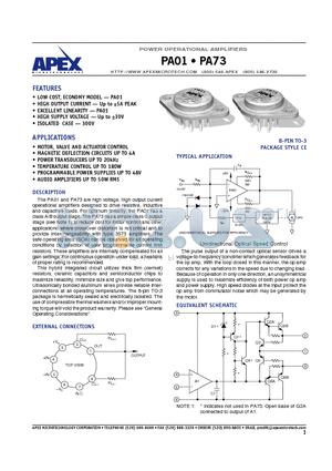 PA01 datasheet - POWER OPERATIONAL AMPLIFIERS