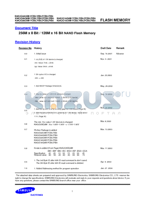 K9K2G08Q0M-YCB0 datasheet - 256M x 8 Bit / 128M x 16 Bit NAND Flash Memory