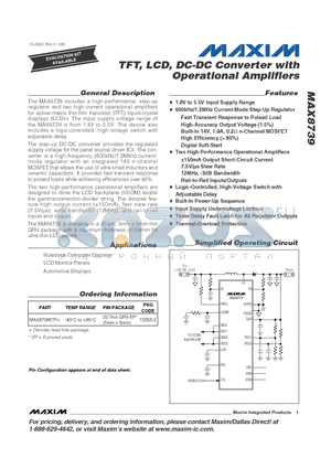 MAX8739 datasheet - TFT, LCD, DC-DC Converter with Operational Amplifiers