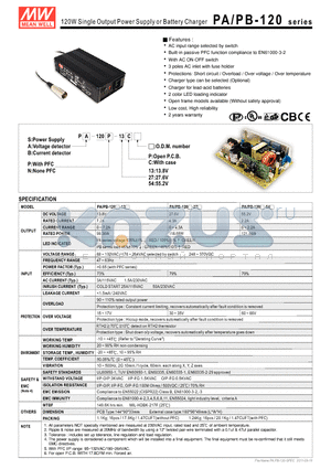 PA/PB-120-54 datasheet - 120W Single Output Power Supply or Battery Charger