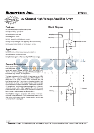 HV254 datasheet - 32-Channel High Voltage Amplifier Array