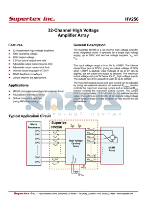 HV256_07 datasheet - 32-Channel High Voltage Amplifi er Array