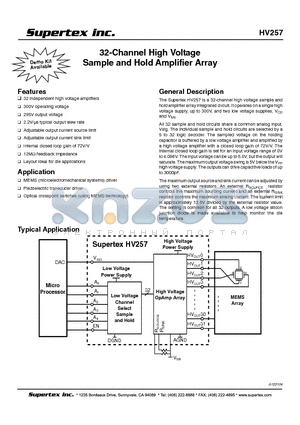 HV257 datasheet - 32 CHANNEL HIGH VOLTAGE SAMPLE AND HOLD AMPLIFIER ARRAY