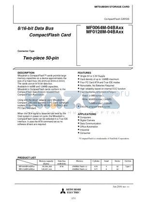 MF0064M-04BAXX datasheet - 8/16-bit Data Bus CompactFlash Card