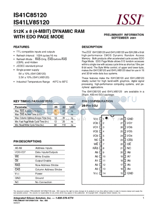 IS41C85120-35K datasheet - 512K x 8 (4-MBIT) DYNAMIC RAM WITH EDO PAGE MODE