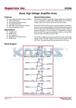 HV264 datasheet - Quad, High Voltage, Amplifier Array