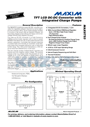 MAX8753 datasheet - TFT LCD DC-DC Converter with Integrated Charge Pumps