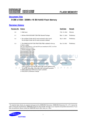 K9K4G08U0M datasheet - 512M x 8 Bit / 256M x 16 Bit NAND Flash Memory