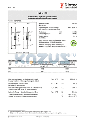 HV3 datasheet - Fast Switching High Voltage Si-Rectifiers