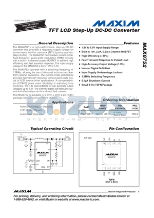 MAX8752ETA datasheet - TFT LCD Step-Up DC-DC Converter
