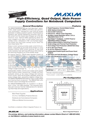 MAX8744A datasheet - High-Efficiency, Quad Output, Main Power- Supply Controllers for Notebook Computers