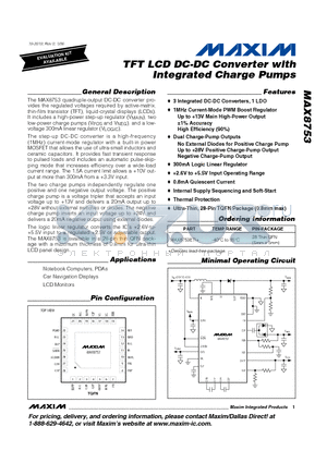 MAX8753ETI datasheet - TFT LCD DC-DC Converter with Integrated Charge Pumps