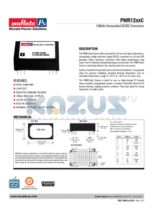 PWR1204C datasheet - 3 Watts Unregulated DC/DC Converters