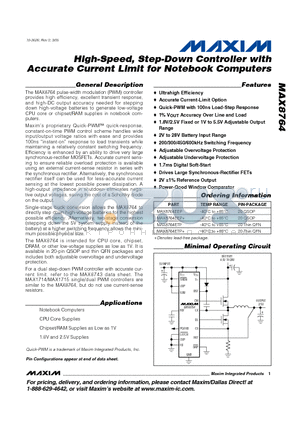 MAX8764 datasheet - High-Speed, Step-Down Controller with Accurate Current Limit for Notebook Computers