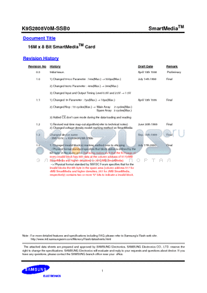 K9S2808V0M datasheet - 16M x 8 Bit SmartMedia Card