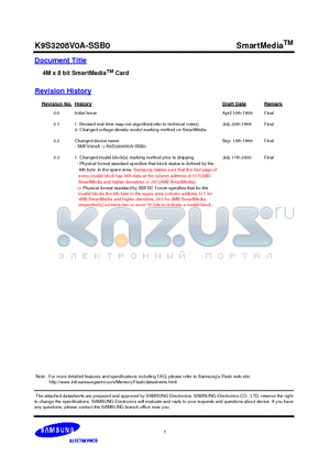 K9S3208V0A-SSB0 datasheet - 4M x 8 bit SmartMedia Card