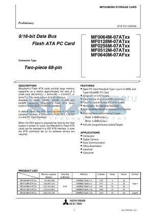 MF0256M-07ATXX datasheet - 8/16-bit Data Bus Flash ATA PC Card