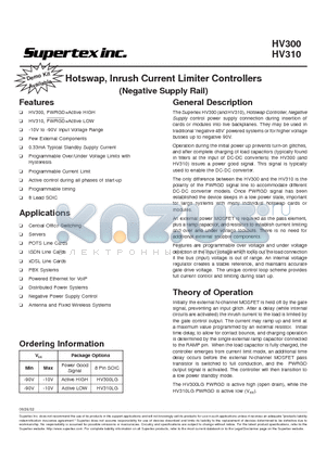 HV310LG datasheet - Hotswap, Inrush Current Limiter Controllers