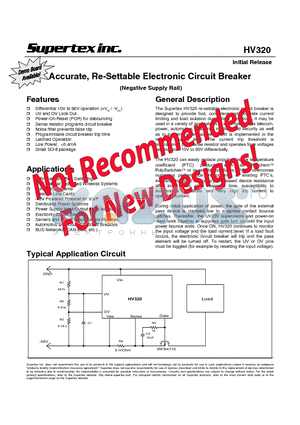 HV320 datasheet - Accurate, Re-Settable Electronic Circuit Breaker
