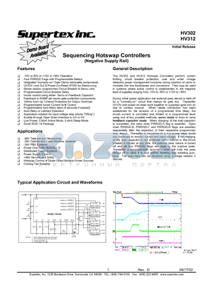 HV312 datasheet - Sequencing Hotswap Controllers