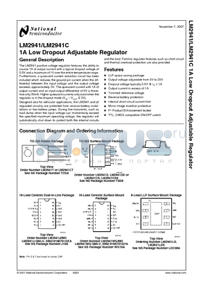 LM2941 datasheet - 1A Low Dropout Adjustable Regulator