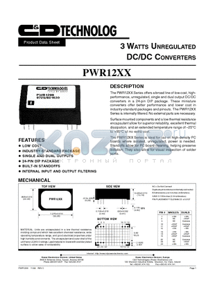 PWR1221 datasheet - 3 WATT UNREGULATED DC/DC CONVERTERS