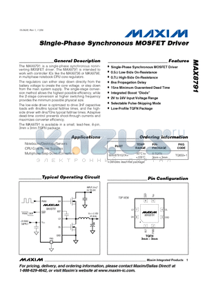 MAX8791 datasheet - Single-Phase Synchronous MOSFET Driver