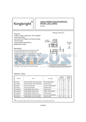 KA-3020SRC datasheet - 3x2mm SINGLE COLOR SURFACE MOUNT LED LAMPS