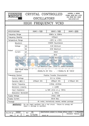 HV41-200 datasheet - HIGH FREQUENCY VCXO