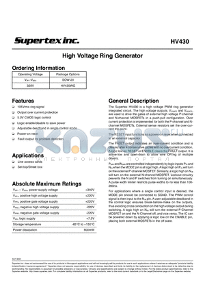HV430 datasheet - High Voltage Ring Generator