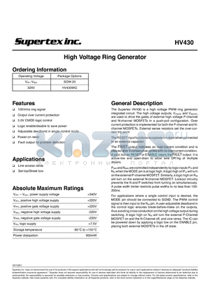 HV430WG datasheet - High Voltage Ring Generator